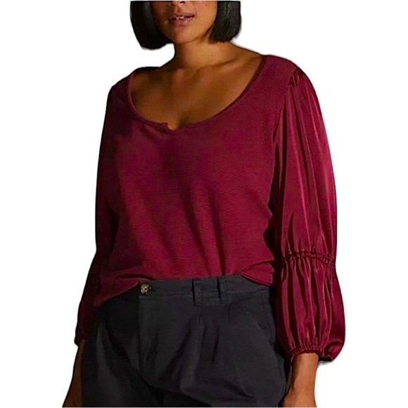 ANTHROPOLOGIE x MAEVE: Maeve Ribbed Tiered Sleeve Top -Size Large - Picture 1 of 10
